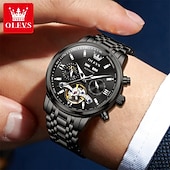 Χαμηλού Κόστους Μηχανικά Ρολόγια-OLEVS Αντρικό Μηχανικό Αυτόματο Ρολόι Πολυτελές Ρολόι Χεριού Σκελετού Διάμετρος 42mm Αδιάβροχο Χρυσό Μπλε Ρολόι Δώρο για άντρες 6740