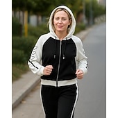 رخيصةأون بدلات رياضية-نسائي سويت شيرت بسحاب بنطلون واسع الساق بدلة رياضية من قطعتين رباط ألوان متناوبة أطقم ملابس رياضية الخريف أسود أبيض المشي لمسافات طويلة مهنة ركض كم طويل رياضة ألبسة رياضية مرن نسبياً عادي