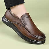 halpa Miesten loaferit ja nauhattomat kengät-Miesten ruskeat keinonahkaiset talvikengät, lämpimät ja mukavat, fleecevuori lisälämpöä varten, täydelliset talvipäiviin ja rentoon ulkoiluun