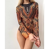 Χαμηλού Κόστους Rash Guards One Pieces-Γυναικεία Προστατευτικά Μαγιό Ολόσωμα μαγιό Γραφική Μπόχο Δίχτυ Προστασία UV Αναπνέει Μακρυμάνικο Μαγιό Σέρφινγκ Παραλία Διακοπές Άνοιξη