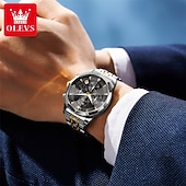 baratos Relógios Quartz-O Novo Relógio de Negócios Masculino Olevs com Pulseira de Aço Luminosa Crônometro Pequeno com Três Ponteiros Exibição de Dia da Semana Relógio de Quartzo Multifuncional Casual à Prova D'água