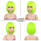 baratos Perucas de Carnaval-Peruca de Carnaval 2026 Vermelho Azul Branco Liso Bob Curto Peruca sintética para festivais Mardi Gras Parada Cabelo para fantasia de cosplay para Feminino