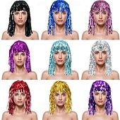 abordables Pelucas de carnaval-Peluca de carnaval 2026 Rubio Rosa Rojo Rizado Media Peluca sintética para festival Carnaval Desfile Cabello para disfraz de cosplay para Mujer