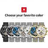 Χαμηλού Κόστους Μηχανικά Ρολόγια-OLEVS Αντρικό Μηχανικό Αυτόματο Ρολόι Πολυτελές Ρολόι Χεριού Σκελετού Διάμετρος 42mm Αδιάβροχο Χρυσό Μπλε Ρολόι Δώρο για άντρες 6740