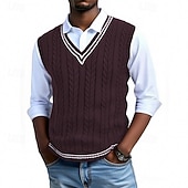 economico gilet da uomo-Per uomo Gilet Maglione elegante Maglione Maglione a maglia A Coste Maglia Top Regolari Lavorato a maglia A righe Scollo a V Moda Casual Vacanza Abbigliamento quotidiano Abbigliamento Senza maniche