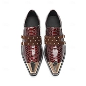 economico Scarpe Eleganti Classiche-Men's Genuine Leather Burgundy Snakeskin Dress Shoes, Stylish Double Monk Strap Shoes for Weddings, Luxury Footwear for Groom and Wedding Guests