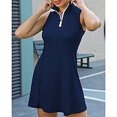 billiga Kvinnors klänning-Dam Solid färg Tennisklänning Sportklänning Snabb tork Elastisk Andningsfunktion Tennis Träning Löpning Dragkedja Klänningar Svart Vit Rosa Tenniskläder