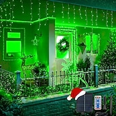 billiga Solsträngljus-Solcellsdrivna vattentäta julispljus 10 meter 400 lysdioder 48 droppar 8-funktions timer fjärrkontroll genomskinlig tråd anslutningsbar ljusslinga innergård balkong träd veranda takfot dekorativa ljus