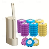 baratos Utensílios de Casa de Banho-Conjunto de escova de vaso sanitário de parede com 37 peças e suporte, inclui 36 cabeças de escova de reposição multicoloridas, escovas descartáveis para limpeza de vaso sanitário e suporte de parede