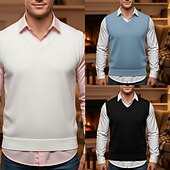 voordelige heren trui vest-Voor heren Trui vest Jurk Trui Trui Gilet Gebreide trui Geribd breien Normale tops Gebreid Effen V-hals Modieus Casual Vakantie Alledaagse kleding Kleding Herfst Winter Zwart Wit M L XL