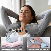 abordables almacenamiento de equipaje y viajes-Almohada de viaje rellenable para el cuello, funda de almacenamiento portátil con cremallera segura, funda de transporte liviana para uso en aviones, se puede llenar con ropa para crear un soporte