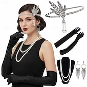 baratos Acessórios e mais-Conjunto Loucos anos 20 Anos 20 Retro Vintage Faixa De Cabelo Estilo Melindrosa Decoração de Cabelo Conjunto de acessórios O Grande Gatsby Menina melindrosa Pena Fantasia Mulheres Natal Carnaval