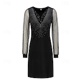 levne černé mini šaty-Dámské Mini šaty Černé šaty Flitrové šaty Volnočasové šaty Koktejlky Módní stylové Romantické Zimní šaty Rande Jdeme ven Běžný Tisk Dlouhý rukáv Hluboké V Černá Léto Jaro