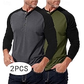 preiswerte Lässiges Henley-T-Shirt-2-teiliges Henley-Shirt für Herren, Baseball-T-Shirt, Kurzarm, Farbblock-Design, Basic, Boho-Stil, Raglanärmel, für Outdoor, Freizeit, Alltag, Sommer, Herbst, alle Jahreszeiten, schwarzes