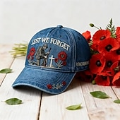  Para que não nos esqueçamos, boné da lembrança bordado com flores de papoula para o Dia da Memória, em homenagem aos veteranos, militares e heróis caídos.