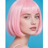 お買い得  カーニバルウィッグ-カーニバルウィッグ2026 ブロンド ピンク レッド ストレート ボブ ショート 合成フェスティバルウィッグ マルディグラ パレード コスプレ衣装ヘア のために 女性