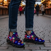 baratos Ténis para Homem-Tênis masculino com estampa natalina iluminada - luzes de LED vibrantes, calçado esportivo confortável para as festas de fim de ano, eventos festivos e encontros ao ar livre.