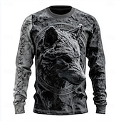  Per uomo Illusione ottica Lupo Maglietta Manica Lunga maglietta Stampa 3D Girocollo Camicia Moda Esagerato 3D Quotidiano Streetwear Nero Cachi Grigio Estate Primavera Autunno Abbigliamento S M L XL