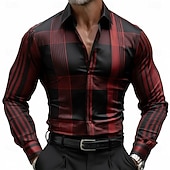 abordables Camisa de Satén para Hombre-Hombre Geométrico A Rayas Cuadrícula / Cuadros Camisa Camisa de raso Camisa para Vestido Manga Larga Informal de negocios Vacaciones Uso Diario Verano Primavera Otoño Cuello Vuelto Impresión 3D