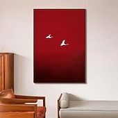 billiga Abstrakta målningar-handgjord surrealistisk karmosinröd himmelmålning handmålad väggkonstposter minimalistisk väggkonstmålning duk karmosinröd väggkonst röd stilmålning flygande vita fåglar väggkonst premiumposter
