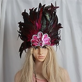 abordables Accesorios-Carnaval 2026 Accesorios de Samba del Carnaval de Río Adorno de Plumas para Mujeres - Accesorio de Cabeza de Lentejuelas Azul y Verde Pavo Real - Disfraz de Festival de Brasil
