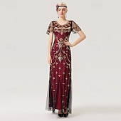 economico Abiti degli anni '20-Set Anni Ruggenti Anni 1920 Lunghezza alla caviglia Vestito Abito da sera Abiti con accessori Maniche corte Il grande Gatsby Charleston Invitato al matrimonio Piuma Scollo a V Costume Per donna