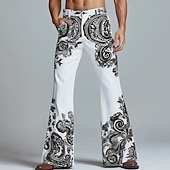 baratos Calça Casual Estampada Masculina-Homens Estampado Cashemere Estampa floral Étnico Calças Calças Discoteca Calça boca de sino dos anos 60 e 70 Cintura Média Vintage retrô Ao ar livre Festa Casual Bolsos laterais Calças boca de sino