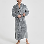 Недорогие Халаты-Муж. Домашняя одежда Ночная рубашка Ночная сорочка Банное платье Полотняное плетение Стиль Удобная обувь Дом Повседневные Хлопок Сохраняет тепло Дышащий V-образный вырез Длинный рукав Осень Зима