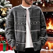 preiswerte Herren Strickjacke-Herren Weihnachtspullover Strickjacke Kurzer Pullover Strickpullover Gerippt Stricken Normale Oberteile Button-Down Geometrisch Rundhalsausschnitt Mode Klassisch Urlaub Alltagskleidung Bekleidung