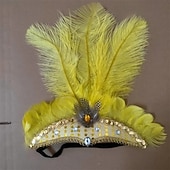 cheap Accessories-Carnival 2026 Rio Carnival Samba Accessories Hot Pink Ostrich Feather Headdress for Women - Sequin Rhinestone Headpiece - Carnival Showgirl Mardi Gras Costume Brazil Festival Performance Costume