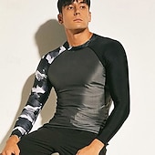 billige One Pieces Rash Guards-Herre Rash-guard Svømmeskjorte UPF50+ Hurtigtørkende Lettvekt Langermet Ikke-Klø Klær Badedrakt Surfing Strand Vannsport Svømming Lapper Sommer