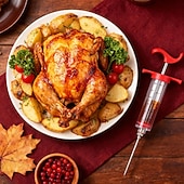 זול כלי בישול וגאדג'טים למטבח-מחבת הודו מנירוסטה לבישול &amp;מזרק מטבח - מזרק נוזלים חמים - מזרק בשר ומזון - גודל גדול עם 2 מחטים &amp;2 מברשות ניקוי - כלי חיוני לחג ההודיה