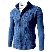 economico Maglioni Cardigan da uomo-Per uomo Felpa Cardigan A Coste Treccia Maglia Top Regolari Lavorato a maglia Semplice Collo alla coreana Vacanza Moda Casuale Abbigliamento quotidiano Abbigliamento Autunno Inverno Blu Nero L XL 2XL