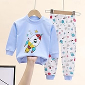 billiga Pyjamas-Småbarn Pojkar 2 delar Pyjamasset Långärmad Z17 Z29 Z13 Ensfärgat Djur Vår Höst Förtjusande Hem 7-13 år