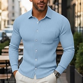 economico Camicie casual eleganti da uomo-Per uomo Camicia Maglia a coste Camicia casual Camicia con Bottoni Blu Bianco Blu marino Grigio Manica Lunga Semplice Colletto Casuale Quotidiano Tasca Abbigliamento Poliestere Moda Moderno Casual