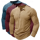 preiswerte Lässiges Henley-T-Shirt-3er-Pack Henley-Shirts für Herren, langärmlig, einfarbig, modisch, lässig, für Alltag und Freizeit, 3er-Pack, Henley-Shirts in Blau, Weiß und Schwarz, ideal für Sommer und Frühling,