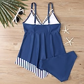 baratos Tankinis-Mulheres Roupa de Banho 2 partes Slip roupa de banho Frente Única Férias Roupa de Praia Floral Decote V Sem Manga Fatos de banho