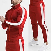 cheap Basic Tracksuits-Men's Sweatshirt Tracksuit Outfit Set Stand Collar Outdoor Daily Sports Drawstring Zip Up Pocket Color Block Yellow Red Navy Blue Polyester Activewear Fashion Streetwear Spring