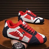 billiga Vardagssneakers-Herr Sneakers Fleecefoder Löpning Promenad Ledigt PU Läder Bekväm Halksäker Andningsfunktion Korta stövlar / ankelstövlar Snörning Mörkröd Orange Grön Sommar Vår Höst