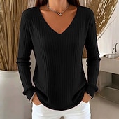 levne Pevné barvy-Dámské Svetr Rolák Módní Šik ven Na běžné nošení Pevná barva Do V Pletený Dlouhý rukáv Běžné topy Plést Denní Dovolená Jdeme ven Černá Bílá Podzim Zima
