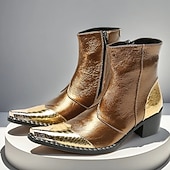 halpa Ensiluokkaiset nahkasaappaat-Miesten ruskeat ja kultaiset nahkaiset nilkkurit - metallinhohtoinen viimeistely, tyylikäs muotoilu ja mukava istuvuus, ihanteellinen rentoon ja puoliviralliseen kokoontumiseen