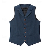 cheap Men's Waistcoat-Men's Vest Tweed Vest Waistcoat Vintage Fashion Spring &amp;  Fall Buttons Wool Blend Comfortable Plain Single Breasted V Neck Regular Fit Deep Green Navy Dark Gray Light Grey Vest