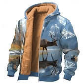 halpa Metsästys hupparit-Miesten 3D-tulostus Hirvet Fleece Huppari Takki College Klassinen Asevoimat Metsästys Tiukka pyöreä kaula-aukko ulko- Retkeily Sininen Vaalean ruskea Ruskea Sulkea jnk vetoketju Syksy Talvi