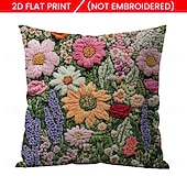 cheap Textured Throw Pillows-Floral Pattern Pillow Cover 2D Flat Print Soft Comfortable Cushion Case with Faux embroidery for Living Room Sofa Bedroom Home Decoration