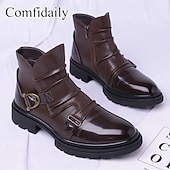 economico Stivaletti alla caviglia-stivali da uomo in similpelle marrone con cinturino – design alla moda con dettagli in fibbia, perfetti per uscite informali, moda invernale e abbigliamento outdoor