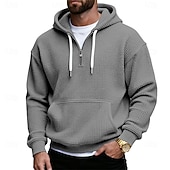 economico felpe con cappuccio da uomo di base-Per uomo Felpa con cappuccio Felpa con cappuccio a nido d'ape Felpa con cappuccio e zip corta Blu marino Grigio chiaro Grigio scuro Azzurro Con Cappuccio Semplice Tasca a marsupio Testurizzato Sport