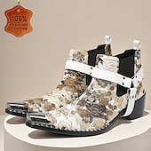 halpa Ensiluokkaiset nahkasaappaat-Miesten kukkakuvioiset valkoiset nahkaiset nilkkurit - muodikas solkiyksityiskohta rohkealla kukkakuviolla, täydellinen katutyyliin ja rennoille tilaisuuksille