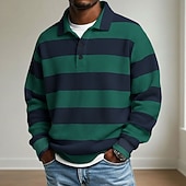 cheap Men's Rugby Polo-Men's Horizontal Stripes Waffle Polo Shirts Rugby Polo Rugby Polo Shirts Long Sleeve Polo Shirts Collared Shirts Casual Athleisure Daily Wear Buttons Spring Fall Winter Blue Red Green