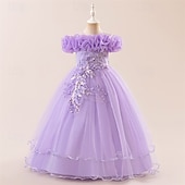 halpa Juhlamekot-Lapset Tyttöjen Mekko Juhlamekko Yhtenäinen väri Hihaton Muodollinen Suoritus Erikoistilaisuus Pitsi Silmukka Muoti Päivittäin Prinsessa Polyesteri Maxi Juhlamekko Kellomekko Tyllimekko Kesä Kevät 4