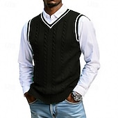 Недорогие мужские свитера жилет-Муж. Свитер жилет Платье-свитер Пуловер Свитер Жилет Вязаный свитер Рельефный узор Вязать Обычные топы Трикотаж Пэчворк V-образный вырез Мода Уличный стиль Отпуск Бизнес Одежда Без рукавов Осень Зима